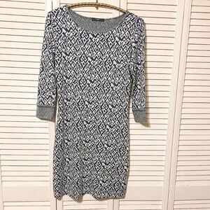 TART Women's Modal Knit Aztec Ikat Blue Shift Dress, Size Small
